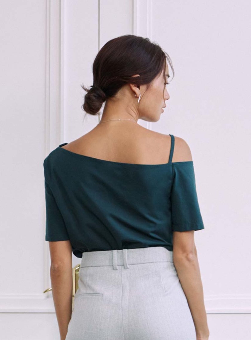 不對稱斜領單肩帶BRA上衣